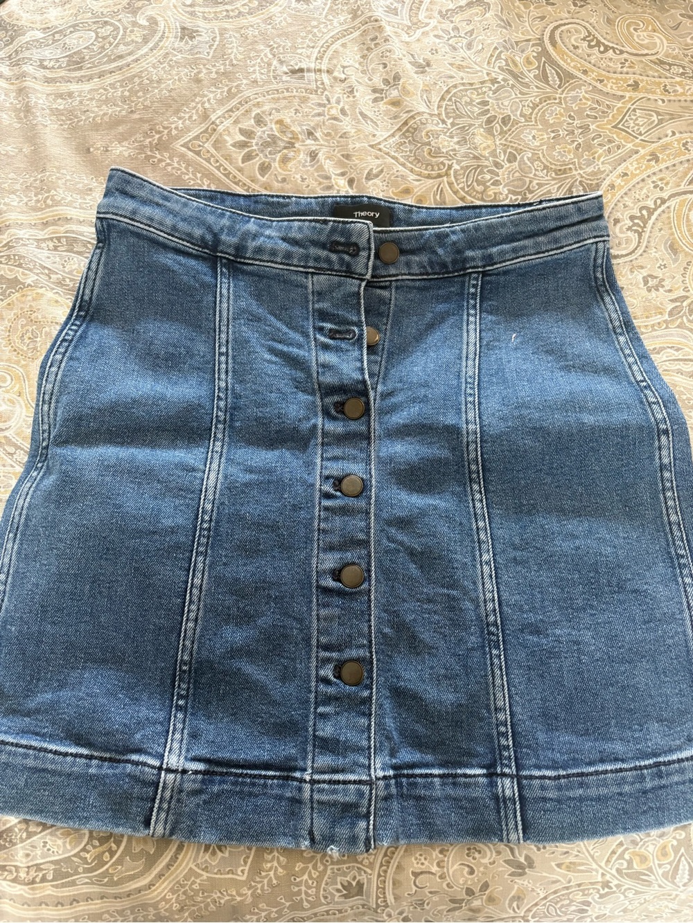 Theory Light Blue Denim Skirt with Front Detailing